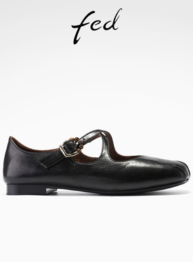fed方头玛丽珍鞋春季新款女鞋平底单鞋黑色小皮鞋女款S1015-YA128