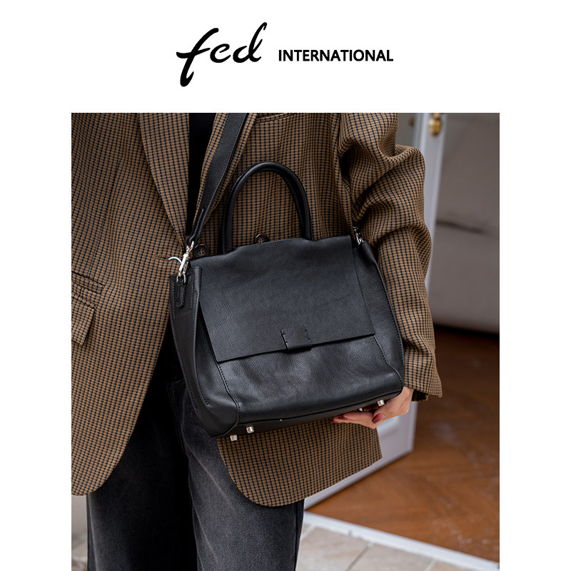 fed植鞣牛皮凯莉包头层牛皮大容量单肩手提斜挎包女真皮BFA9042