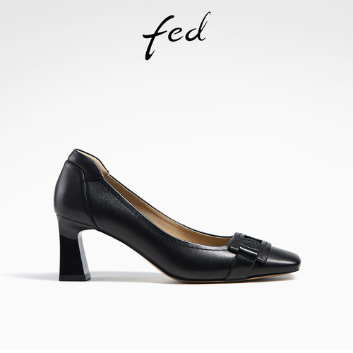 细高跟单鞋女中跟真皮时装通勤鞋