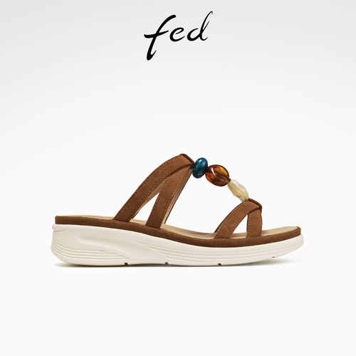 fed复古凉拖夏季新款女鞋罗马拖鞋幸运石厚底沙滩鞋女S0626-YA656