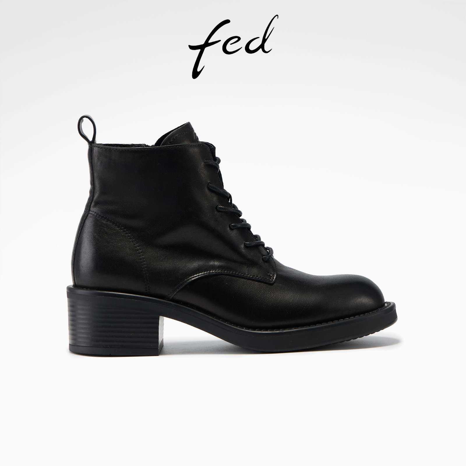 fed真皮短靴冬季新款女靴粗跟马丁靴通勤时装靴女款S1104-YAB018