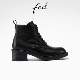 S1104 fed真皮短靴冬季 靴女款 女靴粗跟马丁靴通勤时装 YAB018 新款