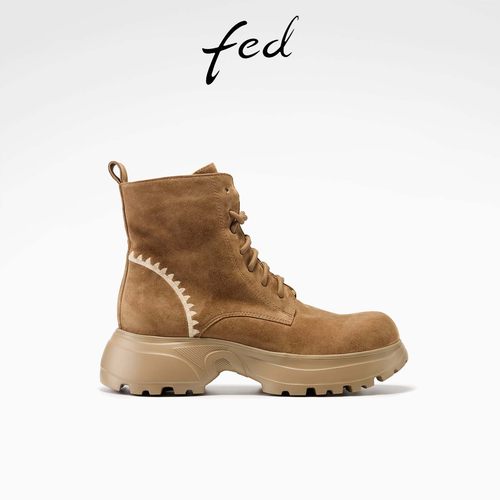 fed粗跟短靴冬季新款女靴厚底时装靴复古马丁靴女款S1013-YAC173