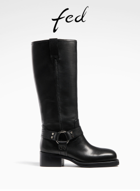 fed真皮长靴秋季新款女靴厚底机车靴骑士靴工装靴皮靴R0828-YA039