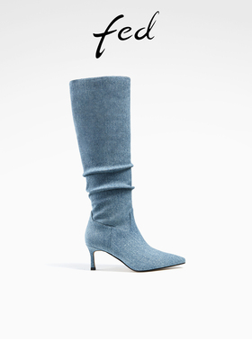 fed尖头时装靴冬季新款靴子细跟长靴时尚堆堆靴女款R1102-ZFA327