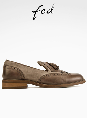 fed低跟乐福鞋秋季新款女鞋英伦风小皮鞋真皮单鞋女S0905-YAB836