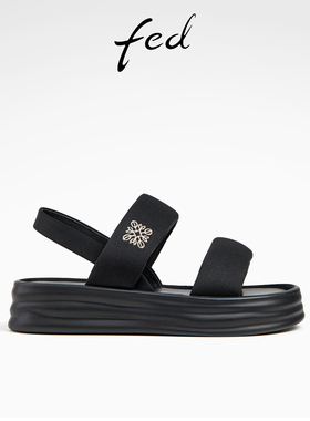fed厚底凉鞋夏季新款女鞋一字带凉鞋休闲防滑沙滩鞋女D0420-ZC389