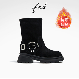 fed羊皮毛一体短靴冬季新款靴子加厚西部靴保暖靴女款R1121-ZC355