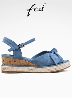 fed坡跟凉鞋夏季新款女鞋绒面蝴蝶结增高时装凉鞋女款S0515-YA713