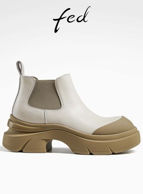 fed英伦风短靴秋季新款女靴粗跟时装靴真皮烟筒靴女D0914-YAB313