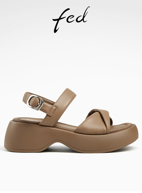 fed沙滩罗马凉鞋女夏季新款女鞋松糕厚底真皮凉鞋女款D0507-YA651