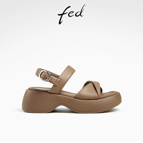 粗跟休闲一字带后绊带罗马凉鞋