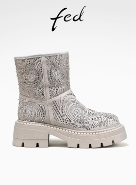 fed时尚雪地靴春季新款女靴加厚短靴厚底保暖靴女款D1116-ZFA213