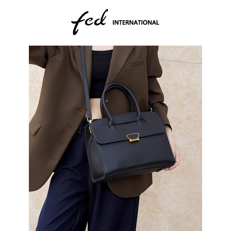fed头层牛皮真皮大容上班通勤斜垮手提包单肩托特包铂金包BFA9