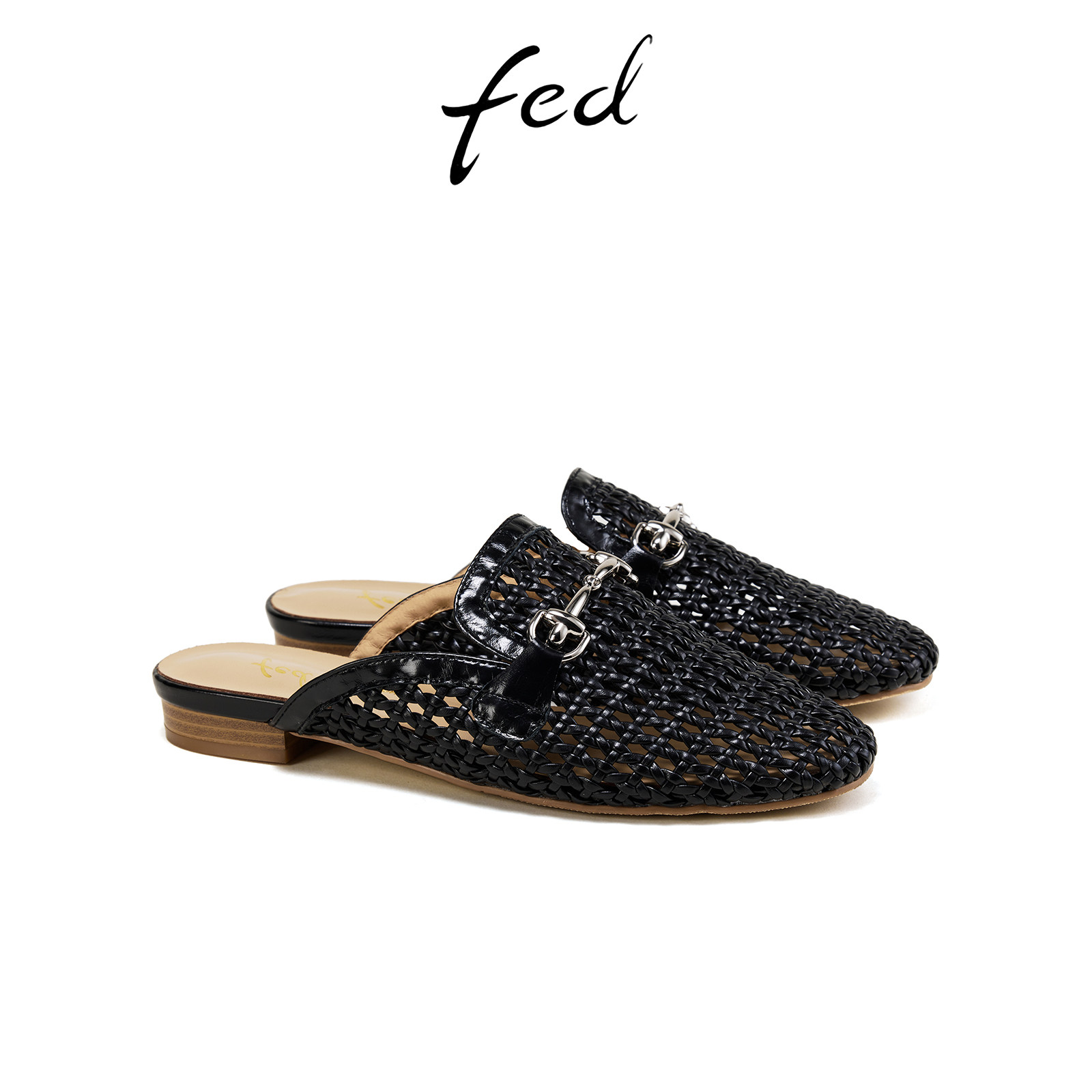 fed夏季编织真皮增高女凉拖