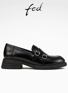 fed英伦风小皮鞋春季新款女鞋黑色乐福鞋深口单鞋女款S0112-ZC778