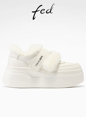 fed厚底小白鞋冬季新款女鞋保暖毛毛鞋加厚休闲鞋女S1022-ZCA715