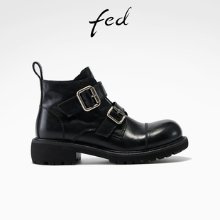 S1031 fed皮带扣短靴冬季 靴真皮马丁靴女款 女靴粗跟时装 ZC707 新款