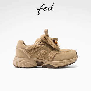 女鞋 保暖增高鞋 时尚 fed厚底毛毛鞋 女S1025 新款 老爹鞋 YAB013 冬季