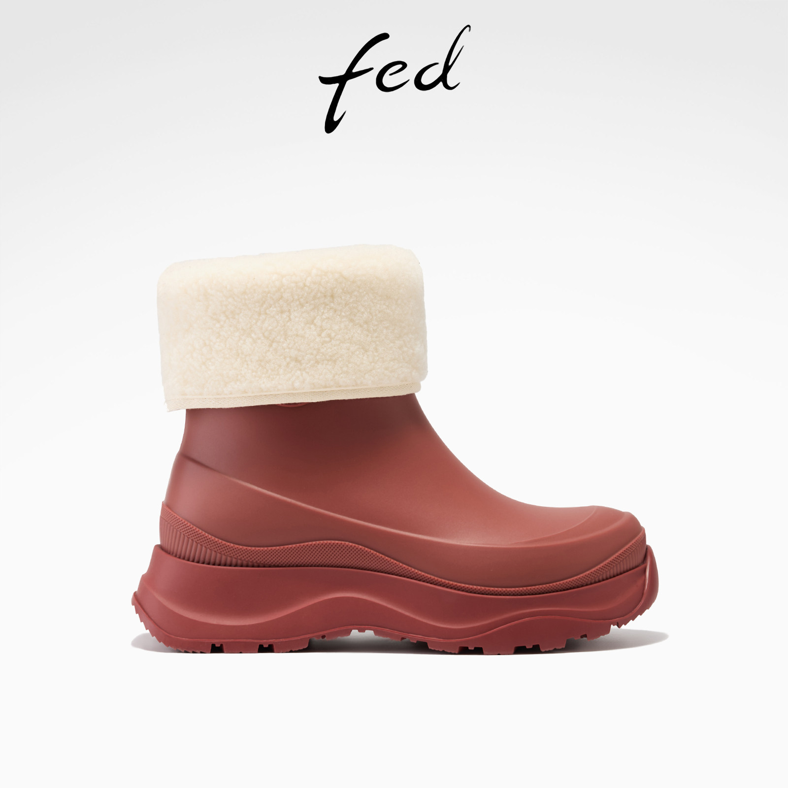 fed红色短靴女冬季新款女靴厚底棉靴防寒雪地靴女款S1205-YAB225