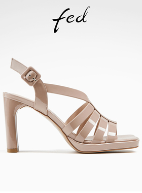 fed露趾罗马凉鞋夏季新款女鞋真皮粗跟凉鞋高跟鞋女款D0401-YA853