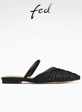 fed包头半拖夏季新款女鞋气质网面凉拖黑色穆勒鞋女款S0626-YA277