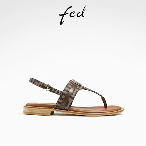 夹趾低跟平底人字带沙滩罗马凉鞋