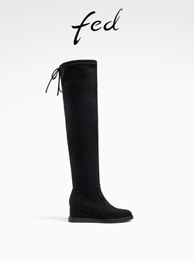 fed黑色过膝靴秋季新款靴子厚底弹力靴长筒靴瘦瘦靴女R0909-YA779