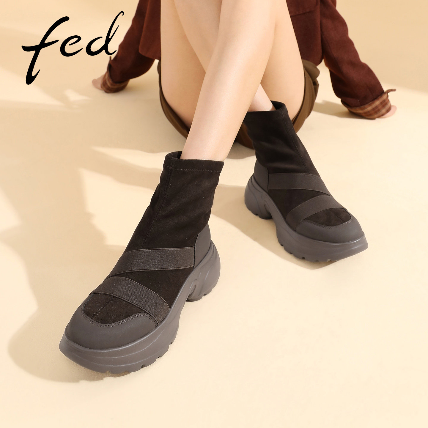 fed厚底短靴女秋新款复古女靴