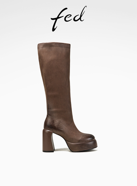 fed高跟时装靴春季新款女靴防水台长筒靴瘦瘦靴女款D1121-ZFA270