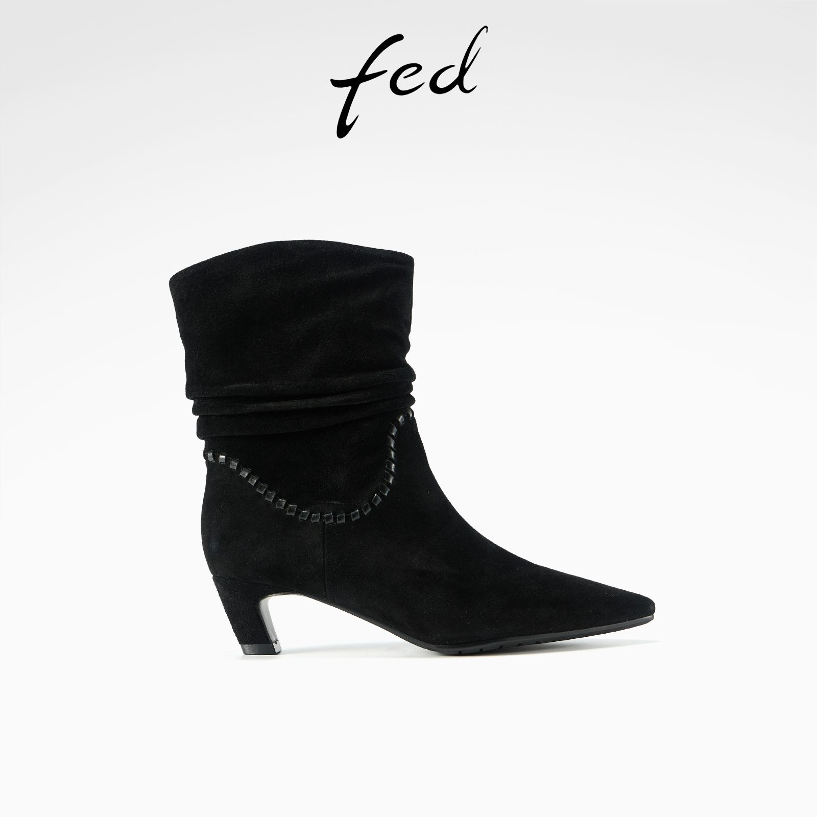 fed粗跟时装靴女冬季新款女靴黑色短靴气质堆堆靴女款S0930-ZC358