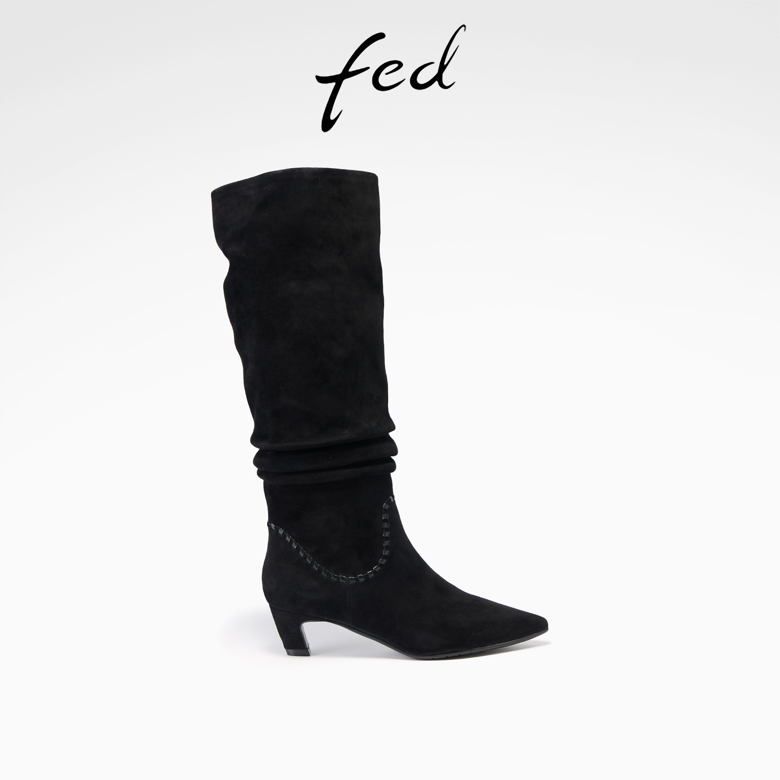 fed尖头时装靴女冬季新款女靴气质堆堆靴绒面长靴女款S1031-ZC263