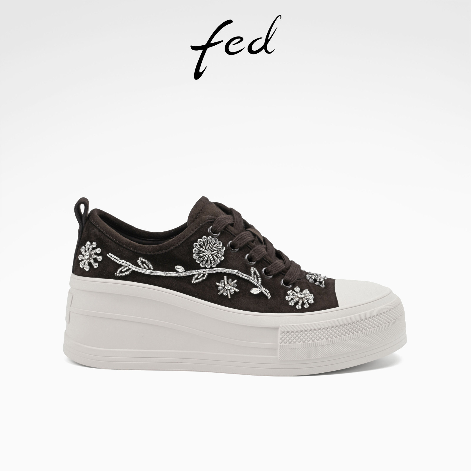 fed真皮厚底增高水钻女休闲鞋
