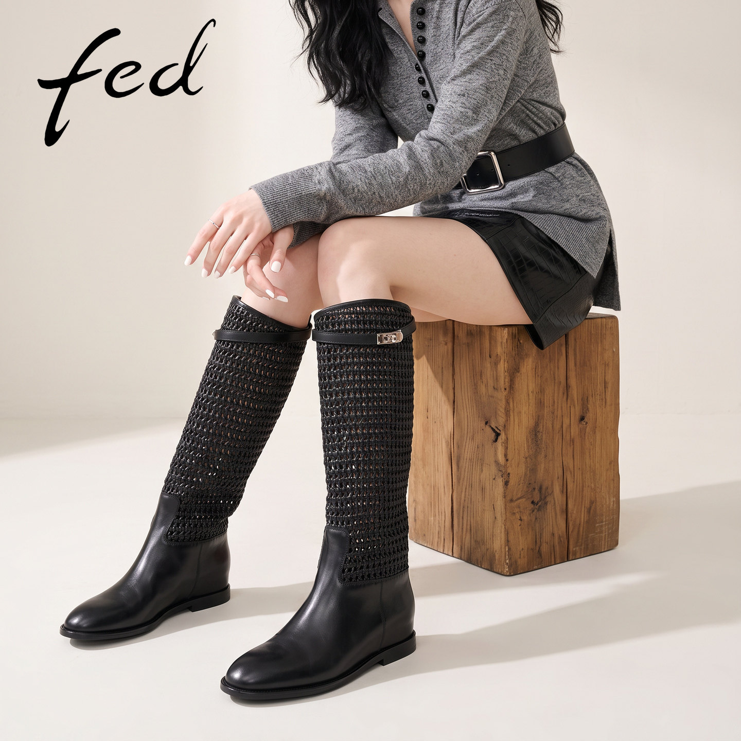 fed镂空骑士靴女秋季新款女靴
