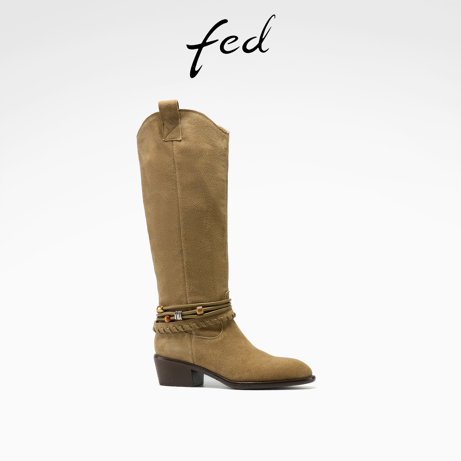 fed高筒长靴冬季新款女靴薄底骑士靴时尚堆堆靴女款S1031-ZCA217
