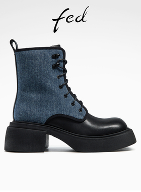 fed松糕马丁靴秋季新款靴子厚底短靴时装靴机车靴女R0913-YAB526