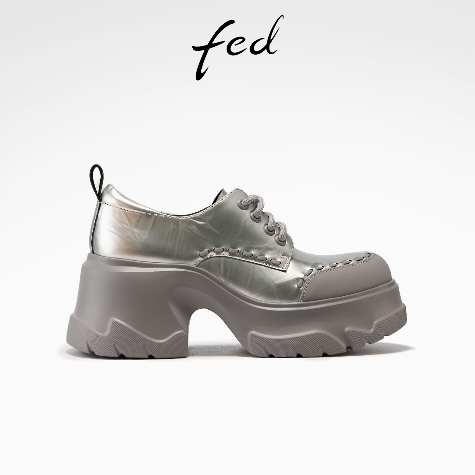 fed银灰撞色厚底马丁小皮鞋女