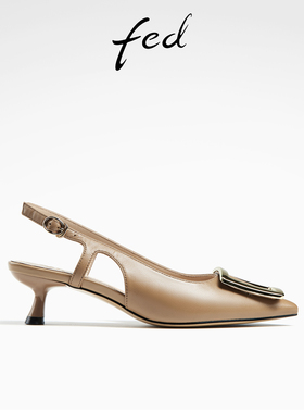 fed小猫跟单鞋夏季新款女鞋尖头气质凉鞋通勤鞋女款D0401-ZCA500