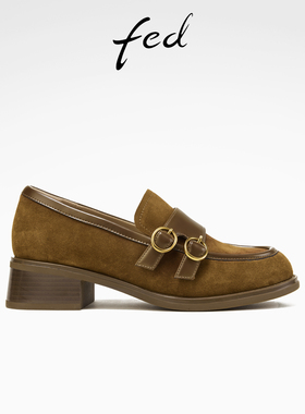 fed英伦风小皮鞋春季新款女鞋深口单鞋粗跟乐福鞋女D1228-ZCA776