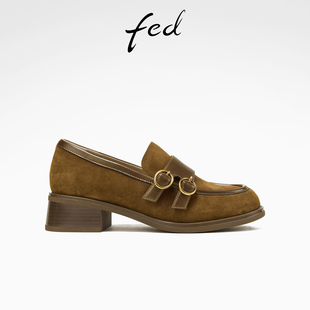 女鞋 新款 深口单鞋 粗跟乐福鞋 ZCA776 fed英伦风小皮鞋 女D1228 春季