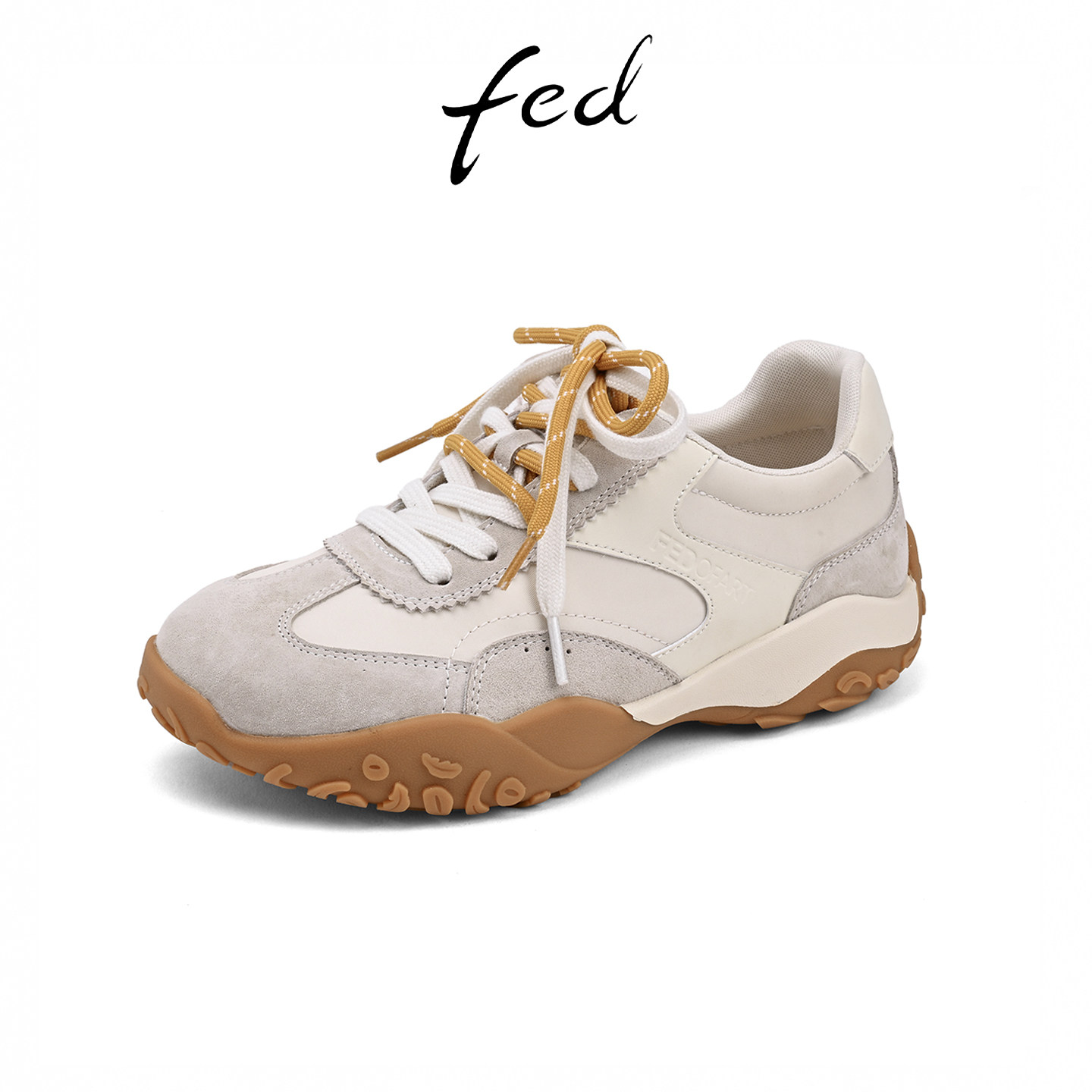 fed真皮绒面软底增高德训鞋女