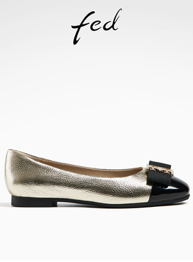fed金色浅口单鞋春季新款女鞋软底真皮鞋瓢鞋平底鞋女D0110-ZF031