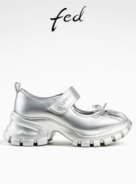 fed魔术贴玛丽珍鞋秋季新款女鞋银色芭蕾鞋厚底单鞋女D0722-ZC201