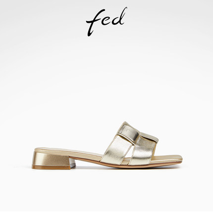 fed金色一字拖夏季新款女鞋时尚编织凉拖鞋外穿拖鞋女D0518-YA682