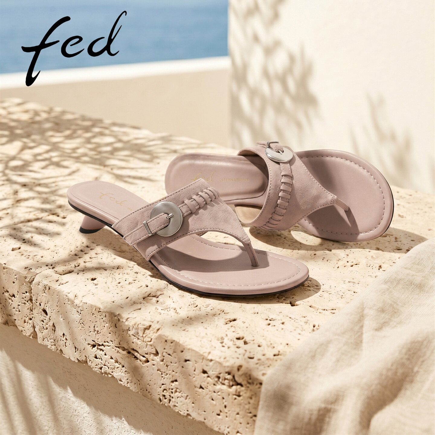fed浅粉夹趾凉拖女夏季