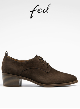 fed深口单鞋冬季新款靴子尖头系带复古鞋粗跟裸靴女R1002-ZFA905