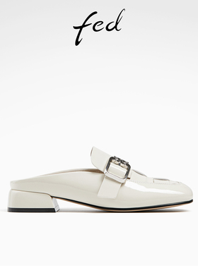 fed法式凉拖鞋夏季新款女鞋低跟单鞋白色穆勒鞋女款D0408-ZCA378