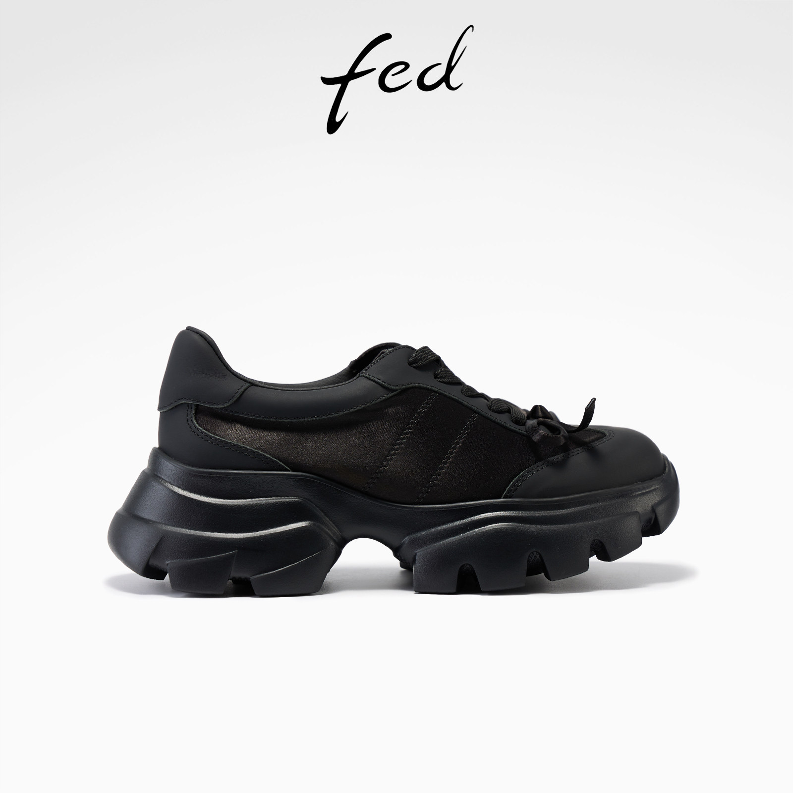 fed厚底老爹鞋女春季新款女鞋暗影漫行休闲鞋黑色增高鞋女款YA016