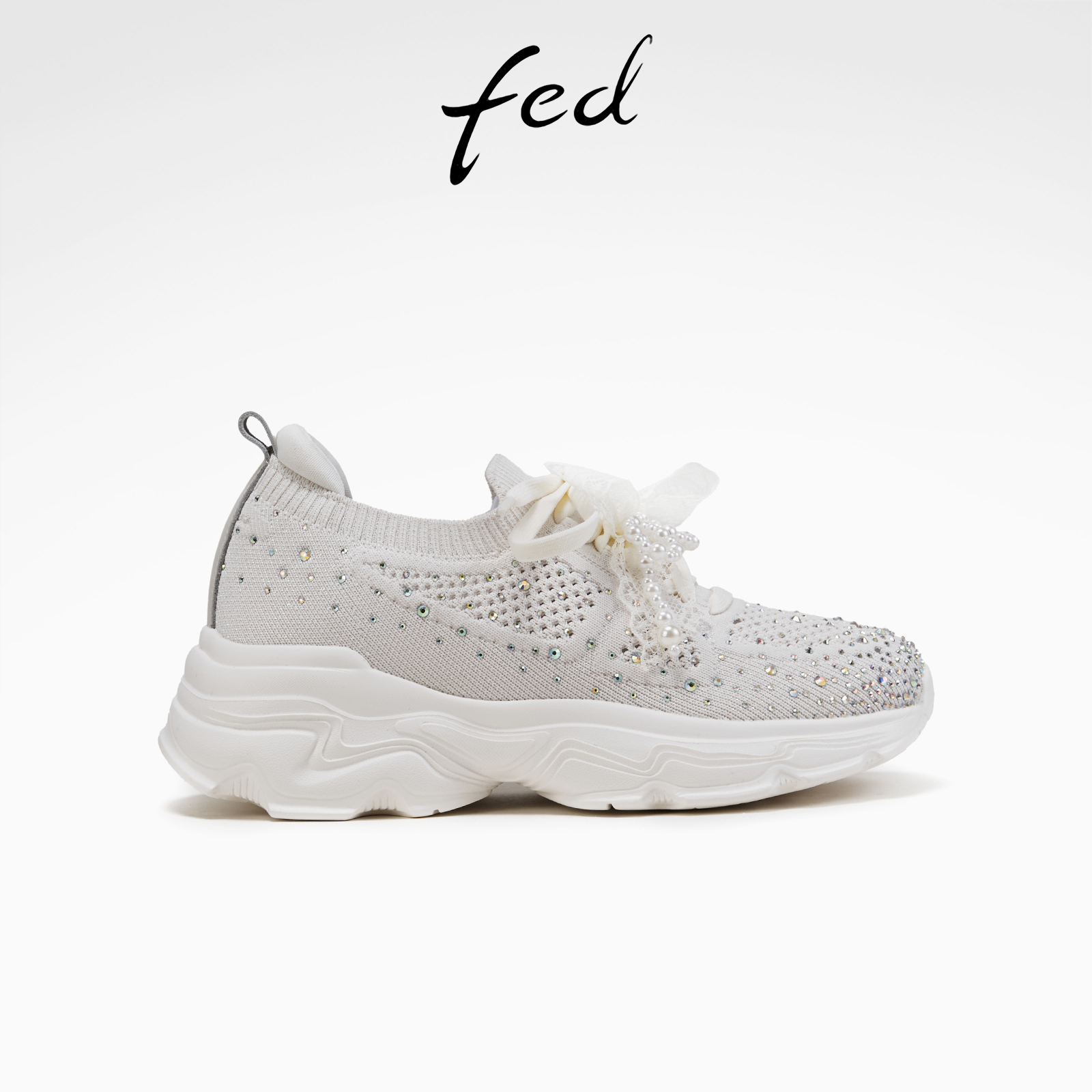 fed时尚老爹鞋春季新款女鞋运动飞织鞋珍珠厚底鞋女S0225-YAB705