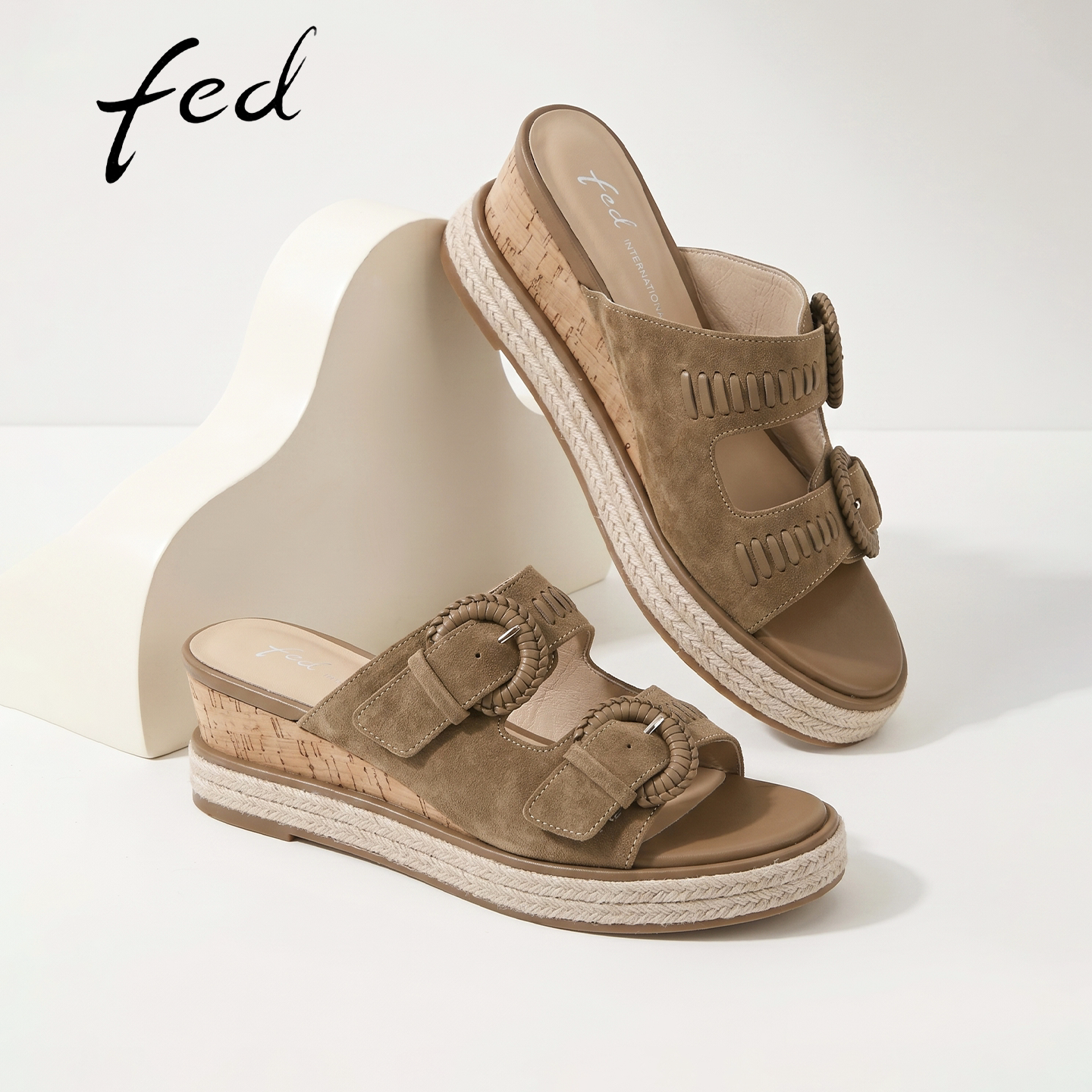 fed度假风沙滩鞋厚底拖鞋女外穿
